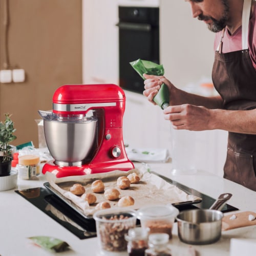 Geek Chef GSM45R Stainless Steel 4.8 Quart Bowl 12 Speed Baking Stand Mixer, Red Perspective: left