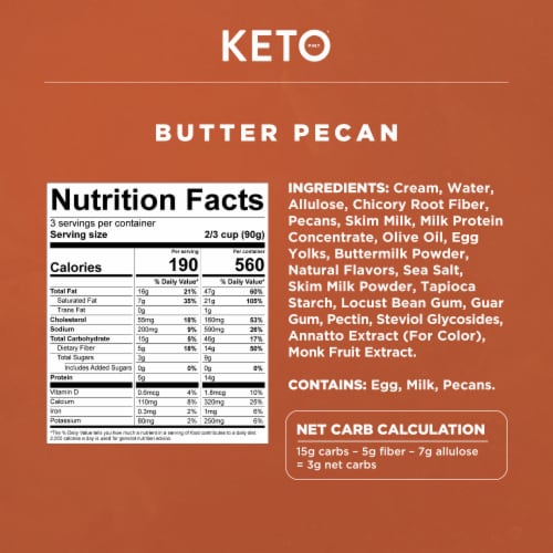 Keto Pint Zero Added Sugar Butter Pecan Ice Cream 1 pt Perspective: left