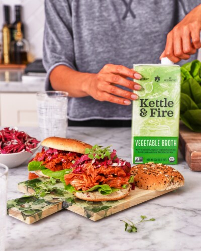 Kettle & Fire Vegetable Cooking Broth Made with Organic Vegetables Perspective: left