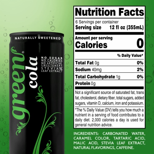 Green® Cola Zero Sugar Soda Cans Perspective: left