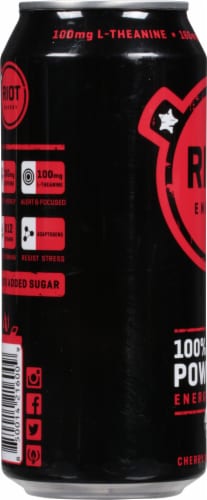 RIOT Cherry Watermelon Plant Based Energy Drink Perspective: left