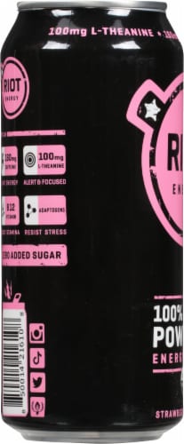 RIOT Strawberry Lemonade Energy Drink Can Perspective: left