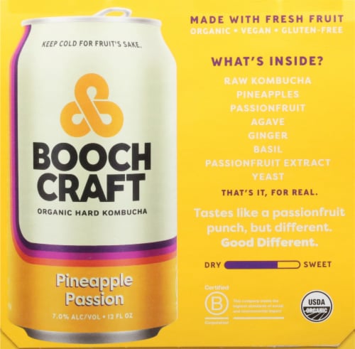 Boochcraft Orange Pomegranate Hibiscus Kombucha 6 Cans Perspective: left