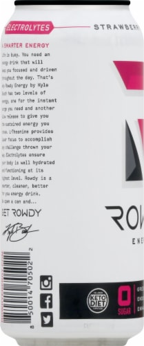 Rowdy Energy Sugar Free Strawberry Lemonade Energy Drink Perspective: left