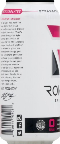 Rowdy Energy Sugar Free Strawberry Lemonade Energy Drink Perspective: left