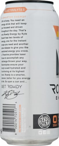 Rowdy Energy Sugar Free Peach Mango Energy Drink Perspective: left