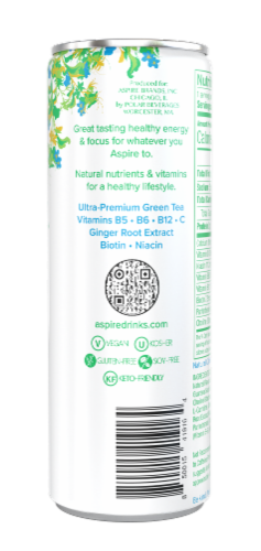 Aspire® Lemony Lime Natural Caffeine Healthy Energy Drink Perspective: left