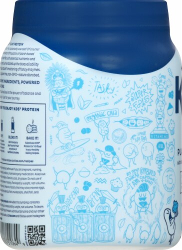 KOS® Organic Blueberry Muffin Blue Spirulina & Immunity Blend Plant Protein Powder Perspective: left
