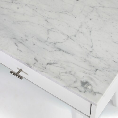 Viola 44  Rectangular Italian Carrara White Marble Writing Desk with White Legs Perspective: left