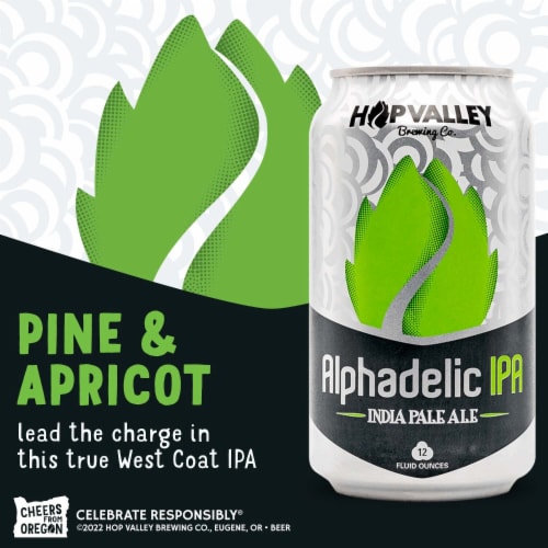 Hop Valley Alphadelic Ipa Beer, 18-pack, 12-oz beer cans, 6.7% ABV, Perspective: left