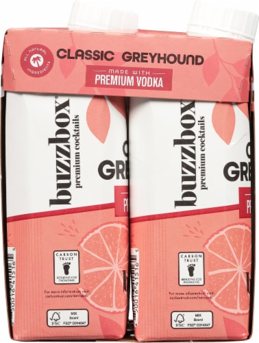 Buzzbox® Classic Greyhound Ready-to-Drink Cocktail Cartons Perspective: left