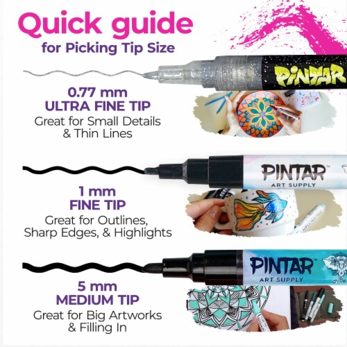 Pintar Glitter Paint Pens 14 Pack Acrylic Extra Fine Tip 0.7mm Perspective: left