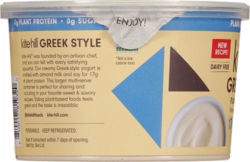 Kite Hill® Plain Unsweetened Dairy Free Almond Milk Greek Yogurt Tub Perspective: left