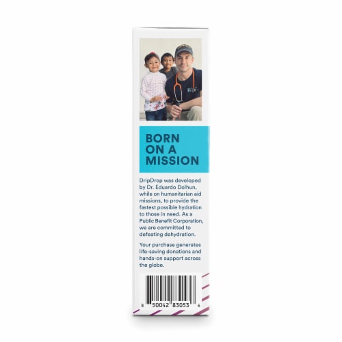 DripDrop® Dehydration Relief Fast™ Zero Sugar Passionfruit Electrolyte Powder Perspective: left