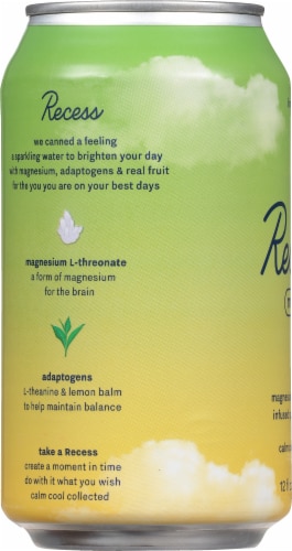 Recess Mood Lime Citrus Magnesium and Adaptogen Infused Sparkling Water Can Perspective: left