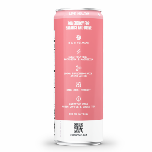 ZOA™ Healthy Warrior Zero Sugar White Peach Energy Drink Perspective: left