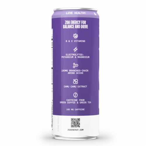 ZOA® Zero Sugar Frosted Grape Energy Drink Single Can Perspective: left