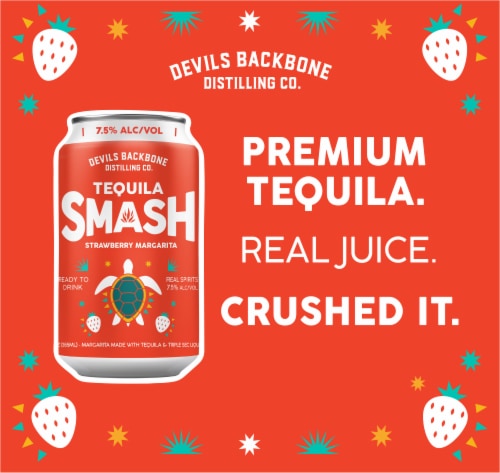Devils Backbone Distilling Co. Smash Strawberry Margarita Ready to Drink Cocktail Perspective: left