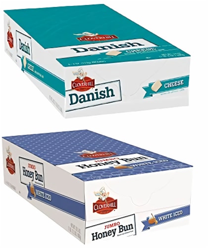 Tribeca Curations | Cloverhill Jumbo White Iced Honey Bun & Cheese Danish Combo | 12 Pack Perspective: left