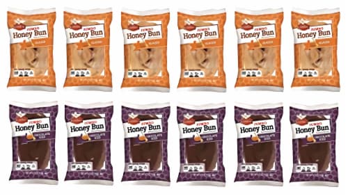 Tribeca Curations | Jumbo Chocolate Iced Honey Bun & Jumbo Glazed Honey Bun Combo | 12 Pack Perspective: left
