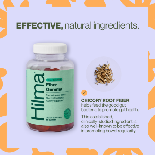 Hilma® Citrus & Berry Flavored Fiber Dietary Supplement Gummies Perspective: left