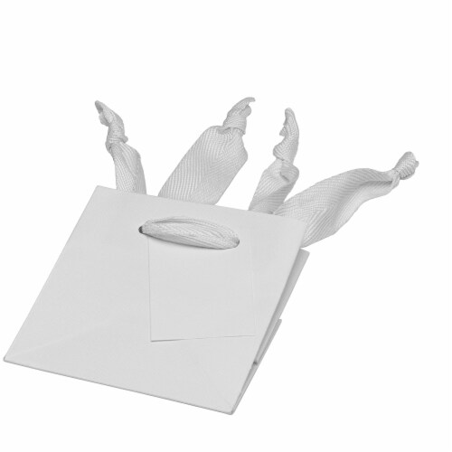 Occasionall Extra Small White Embossed Diamond Pattern Paper Bags with Handle 12PK 4x2.75x4.5 Perspective: left