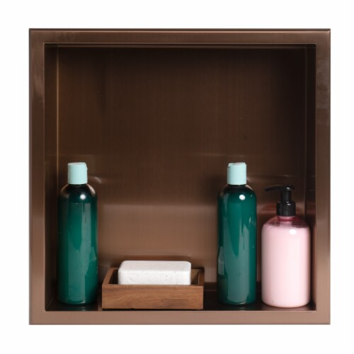 ALFI brand ABNP1616-BC 16  x 16  Brushed Copper PVD Steel Square Single Shelf Shower Niche Perspective: left