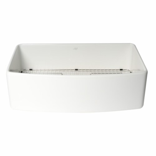 ALFI Brand ABFC3320S-W White  Curved Apron 33  x 20  Single Bowl Fireclay Farm Sink with Grid Perspective: left