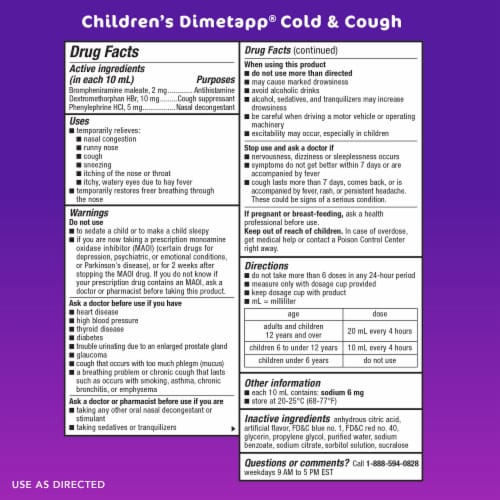Dimetapp® Children's Cold & Cough Grape Flavor Medicine Perspective: left
