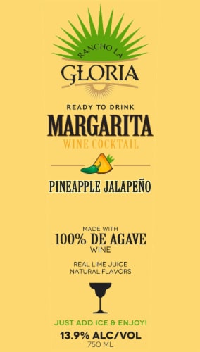 Rancho La Gloria Pineapple & Jalapeno Margarita Ready to Drink Cocktail Single Bottle Perspective: left