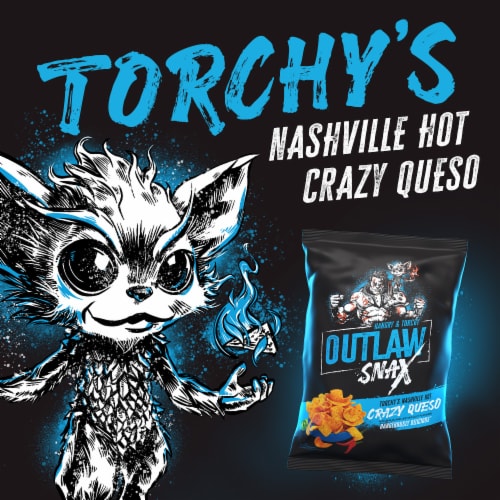 Outlaw Snax Crazy Queso Nashville Hot Corn Chips Perspective: left