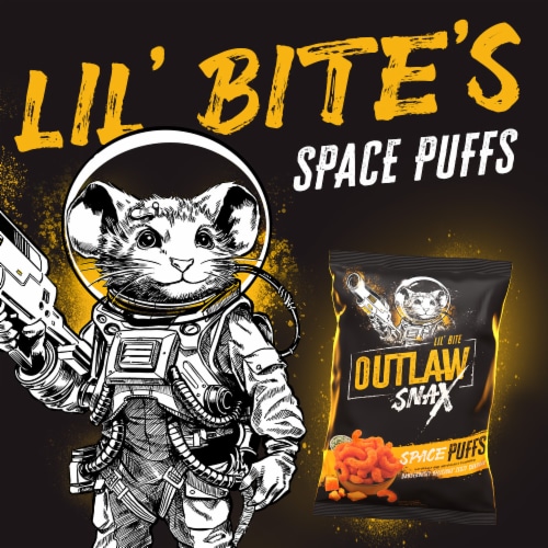 Outlaw Snax Zesty Cheddar Space Puffs Perspective: left