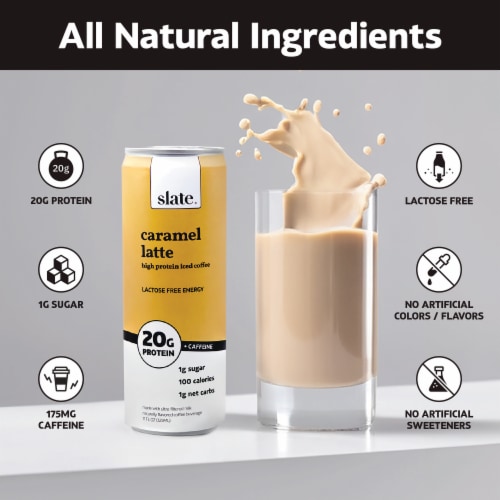 Slate Caramel Latte High Protein Iced Coffee Perspective: left