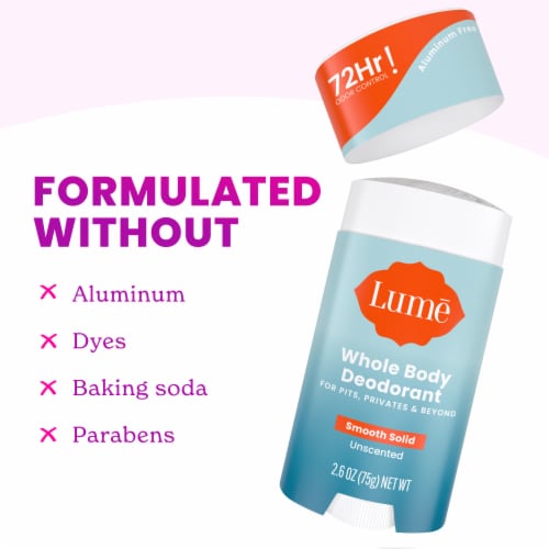 Lume Women's Whole Body Deodorant Stick Unscented Aluminum Free Perspective: left