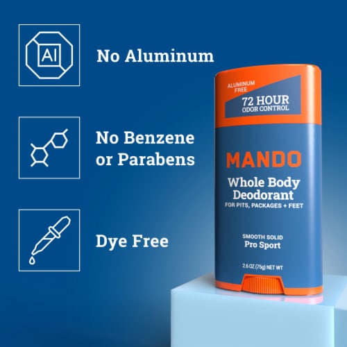 Mando Whole Body Deodorant - Men’s Aluminum-Free Smooth Solid Stick Deodorant - Pro Sport Perspective: left