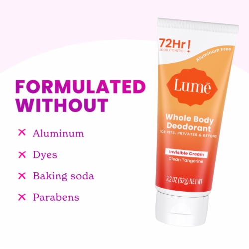 Lume Women’s Whole Body Deodorant Invisible Cream Clean Tangerine Aluminum Free Perspective: left