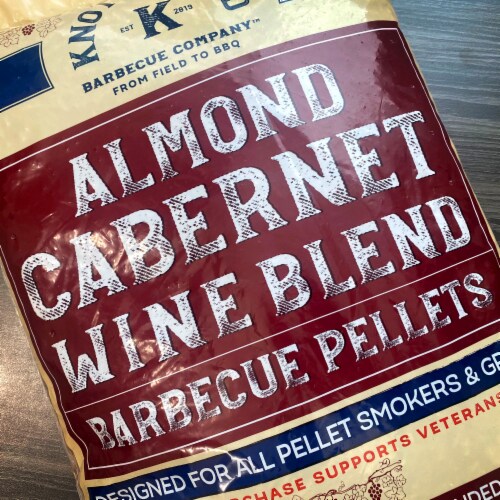 Almond Cabernet Cooking Pellets Red Wine Oak Blend Natural Knotty Wood 20lb Bag Perspective: left