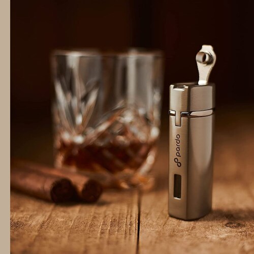 Pardo Cigar Electric Lighter - Light Grey - Triple Flame Butane Torch Perspective: left