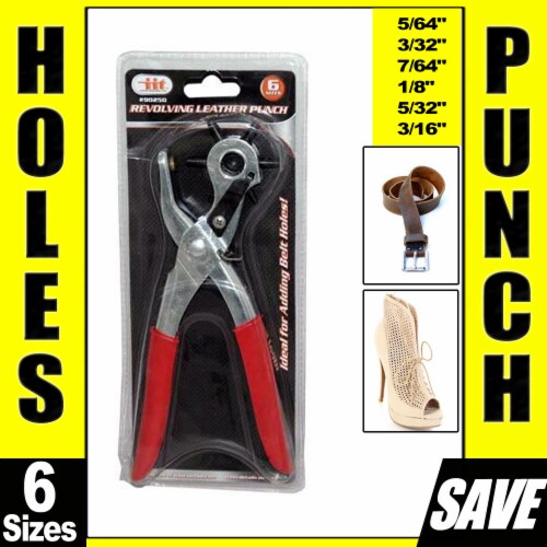 9  Rubber Gripped Carbon Steel 6 Size Revolving Leather Hole Punch Tool w/ Brass Perspective: left