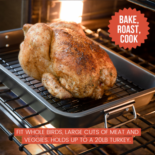 Chef Pomodoro Nonstick Carbon Steel Roasting Pan Roaster with Flat Rack 16 x 11 Inch Large 1 Fry s Food Stores