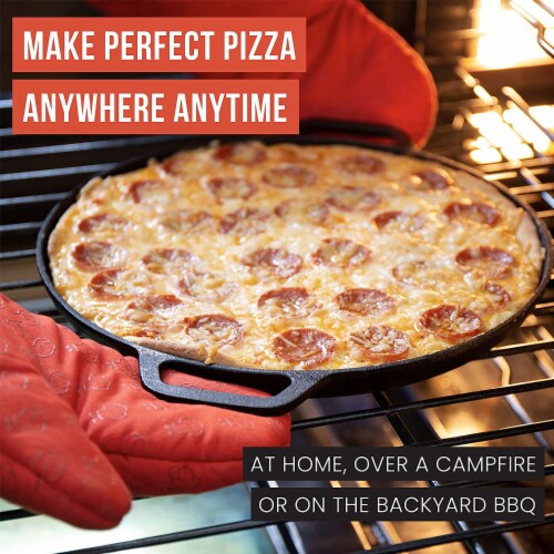 Chef Pomodoro Cast Iron Pizza Pan, 12 Inch Pre-Seasoned Skillet, with Handles, Baking Pan Perspective: left