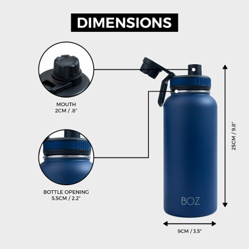 BOZ Stainless Steel Water Bottle XL - Two-Pack Bundle, Blue / Black, (1 L / 34oz) Wide Mouth Perspective: left