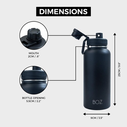 BOZ Stainless Steel Water Bottle XL - Two-Pack Bundle, Black / White, (1 L / 34oz) Wide Mouth Perspective: left