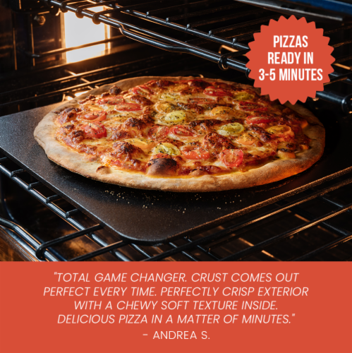 Chef Pomodoro Pizza Steel for Oven or BBQ Grill, Pre-seasoned Baking Steel, High Quality and Perspective: left