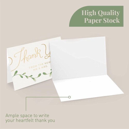 Thank You Wedding Cards with Envelopes & Stickers, 100 Bulk Pack, Gold Foil Perspective: left