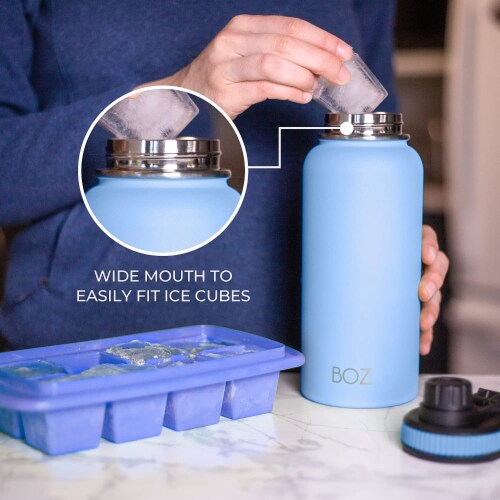 BOZ Stainless Steel Water Bottle XL (1 L / 32oz) Wide Mouth (Light Blue) Perspective: left