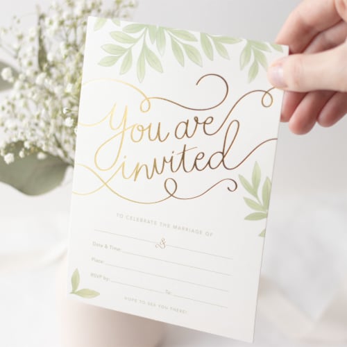 Rileys & Co 50 Pack Wedding Invitation Cards with Envelopes and Stickers, Gold Foil 5x7" Perspective: left