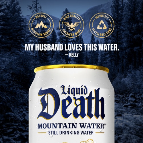 Liquid Death, Still Mountain Water, Real Mountain Source Perspective: left