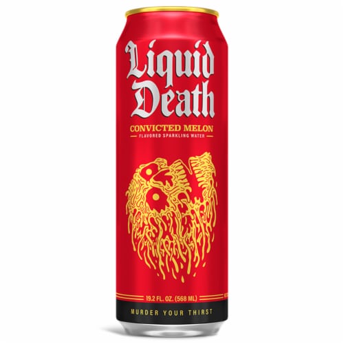 Liquid Death® Convicted Melon Flavored Sparkling Water Cans Perspective: left