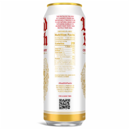 Liquid Death, Cherry Obituary, Cherry-Flavored Sparkling Water Perspective: left